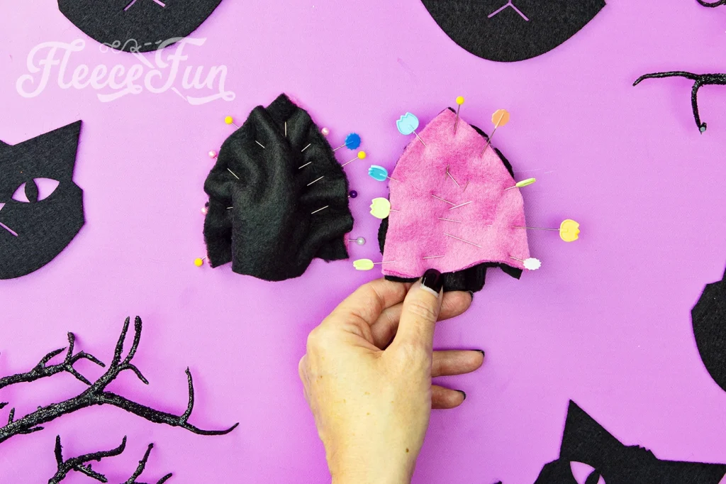 Pinning and sewing fleece hat ears by Fleecefun