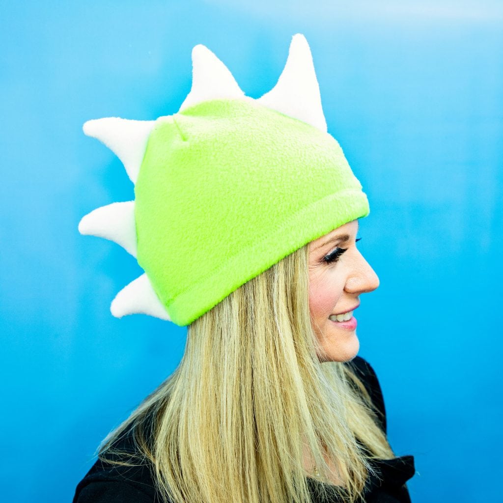 How to make a dinosaur fleece hat. Free sewing pattern.