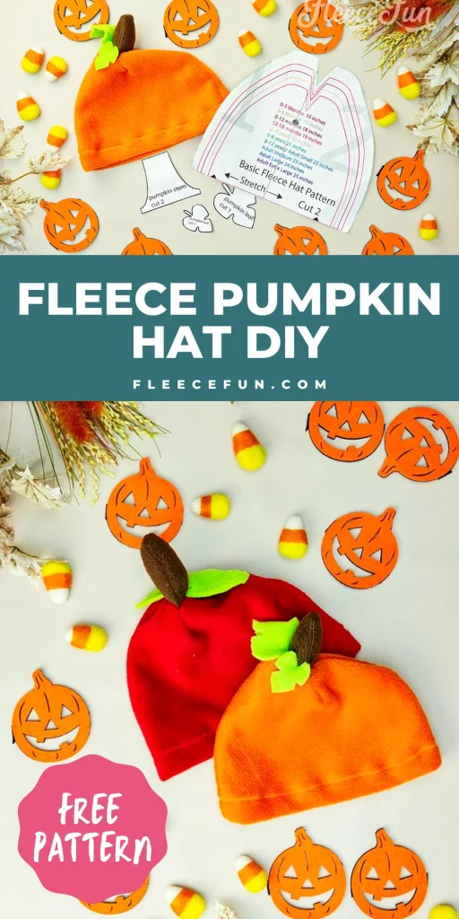 fleece pumpkin and apple hat DIY with free pattern is sizes baby, child, teen and adult. How to make a fleece hat