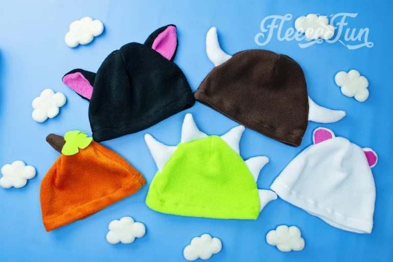 Halloween Hat Pack – free fleece hat pattern of Dinosaur Cat Bear