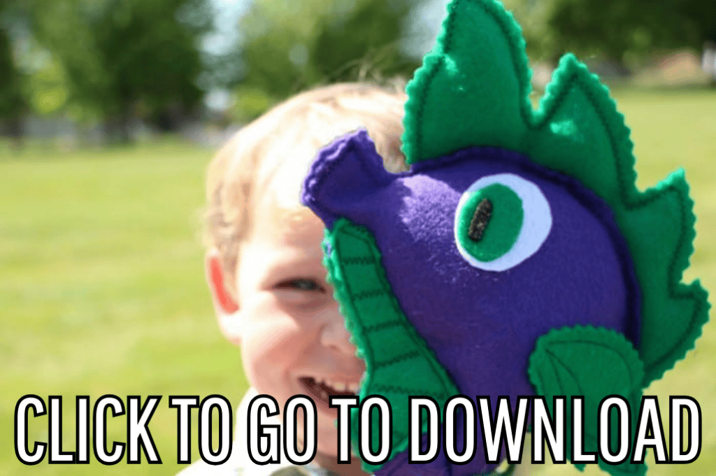  a child playing with a my little pony inspired stick pony made with fleecefun.com's free pattern and tutorial. Text at the bottom reads "CLICK TO GO TO DOWNLOAD."
