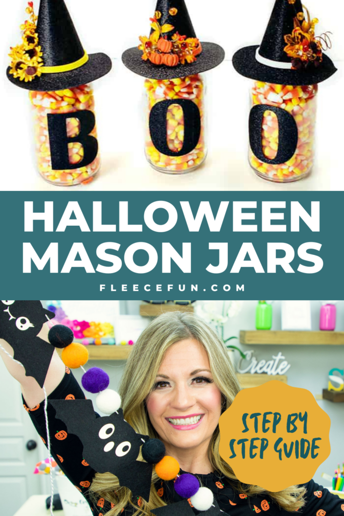 Halloween mason jar craft with free template and tutorial on fleecefun
