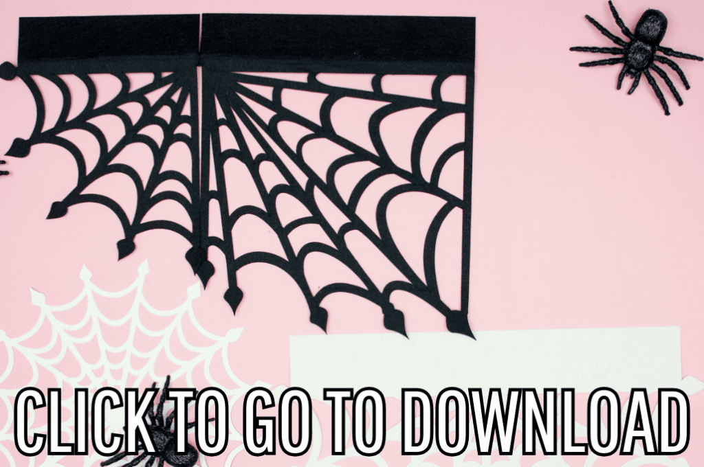 Adorable black and white spider web doilies for Halloween décor made with free SVG and step by step tutorial from fleece fun, with the text "CLICK TO GO TO DOWNLOAD" displayed at the bottom.