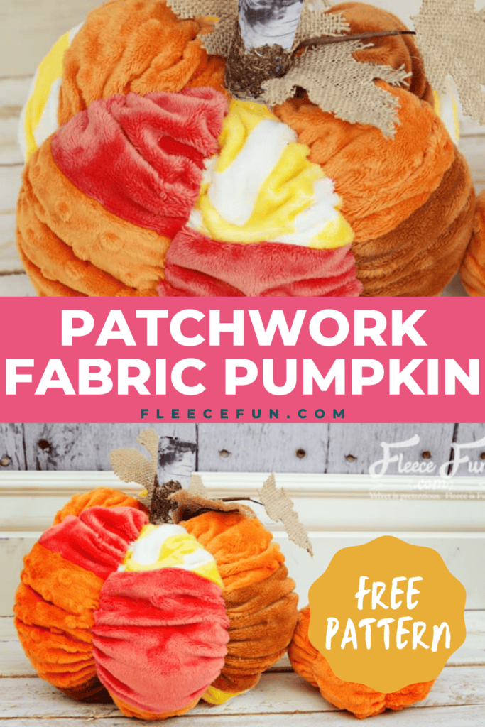 Patchwork fabric pumpkin tutorial with free pattern from FleeceFun