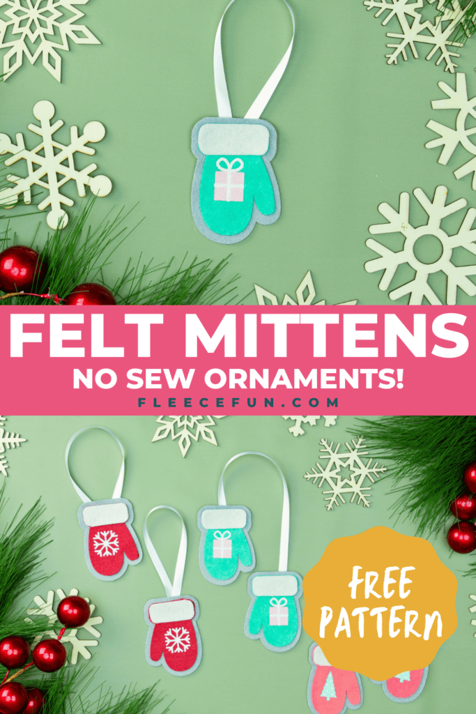 Felt mitten ornament with fleecefun free template and tutorial in progress.