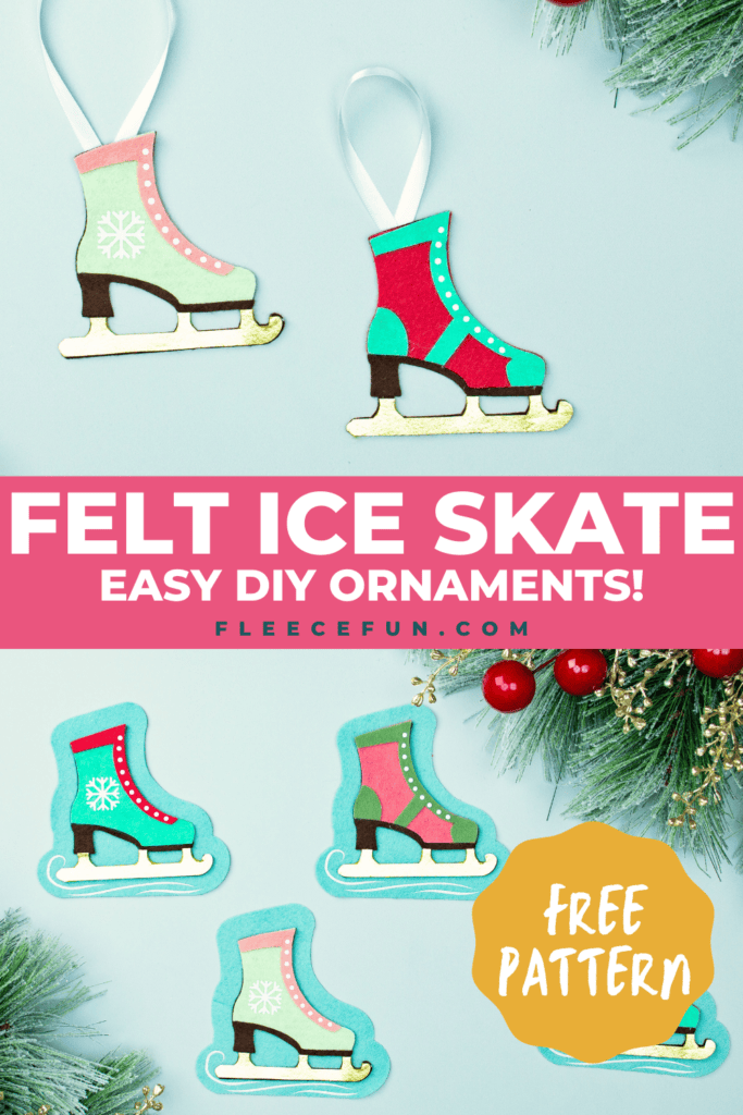 Ice skate ornament DIY with fleecefun free template and tutorial