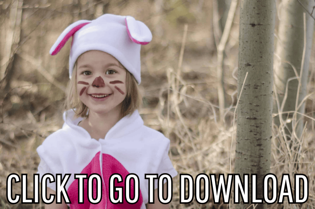 Fleece Vest with tummy and tail, design like a bunny rabbit costume, made with free pattern and step by step tutorial from fleece fun, with the text "CLICK TO GO TO DOWNLOAD" displayed at the bottom.
