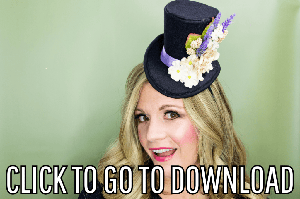 A mini black top hat decorated with artifical flowers and berries, perfect for halloween costumes, made with free pattern and step by step tutorial from fleece fun, with the text "CLICK TO GO TO DOWNLOAD" displayed at the bottom.