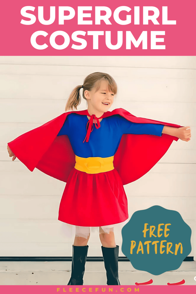 Supergirl costume pieces cut out using the free template from fleecefun and tutorial.