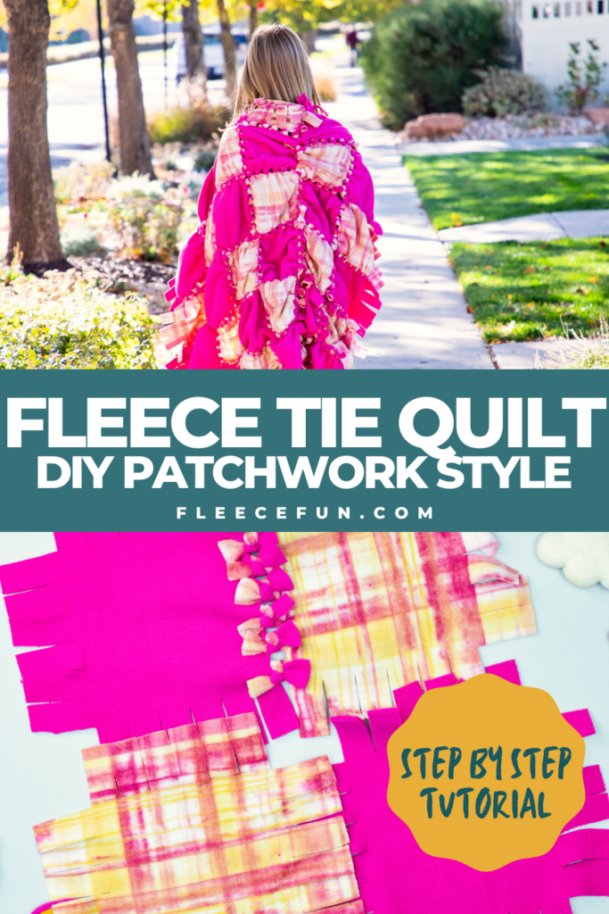 Cut out tie blanket squares using fleecefun free template and tutorial.