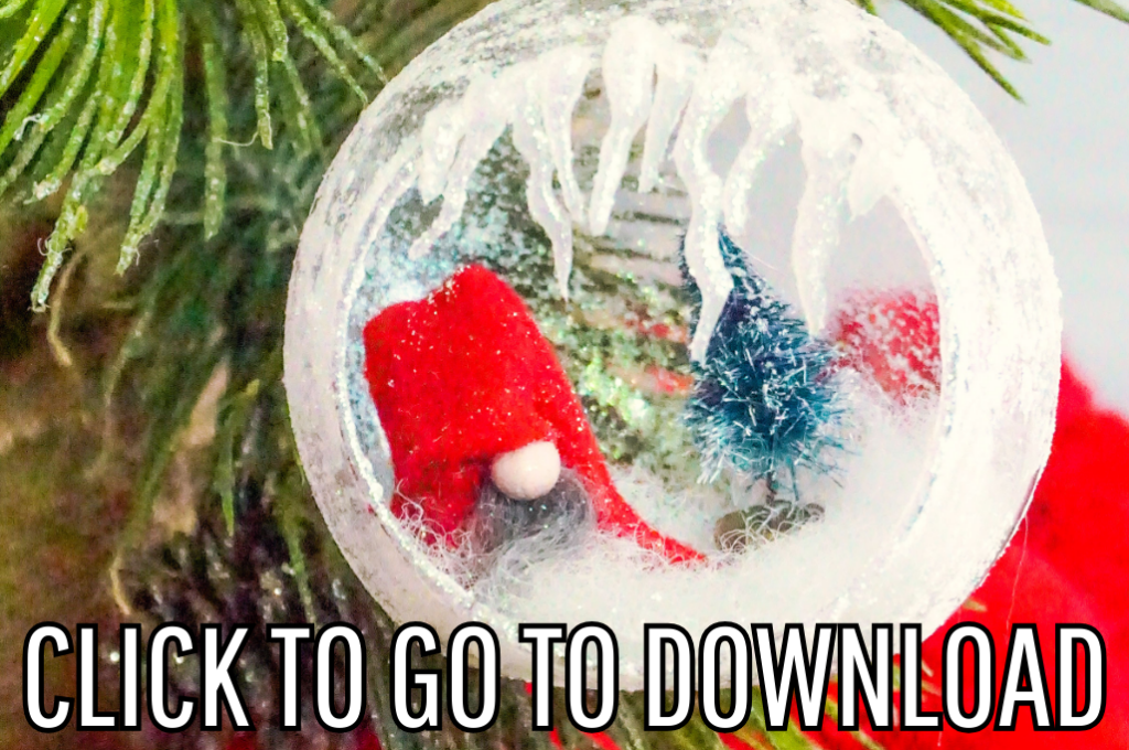 a cute Gnome Ornament, perfect for christmas trees and parties, made with free pattern and step by step tutorial from fleece fun, with the text "CLICK TO GO TO DOWNLOAD" displayed at the bottom.