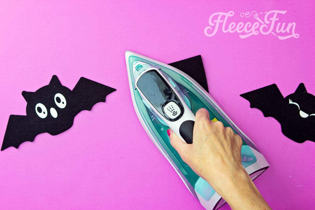 Step-by-step assembly of the Trick or Treat banner flags using fleecefun’s free template.