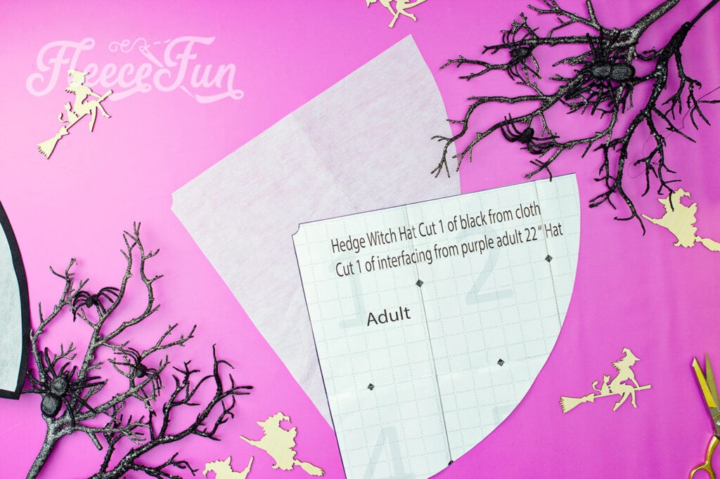 Assembling the cone for the Hedge Witch Hat with fleece fun’s free template and tutorial.
