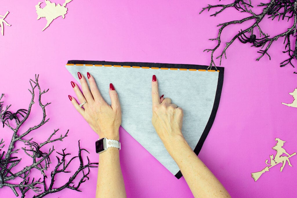 Step-by-step cone assembly for the Hedge Witch Hat with fleecefun free template. Sewing the cone.