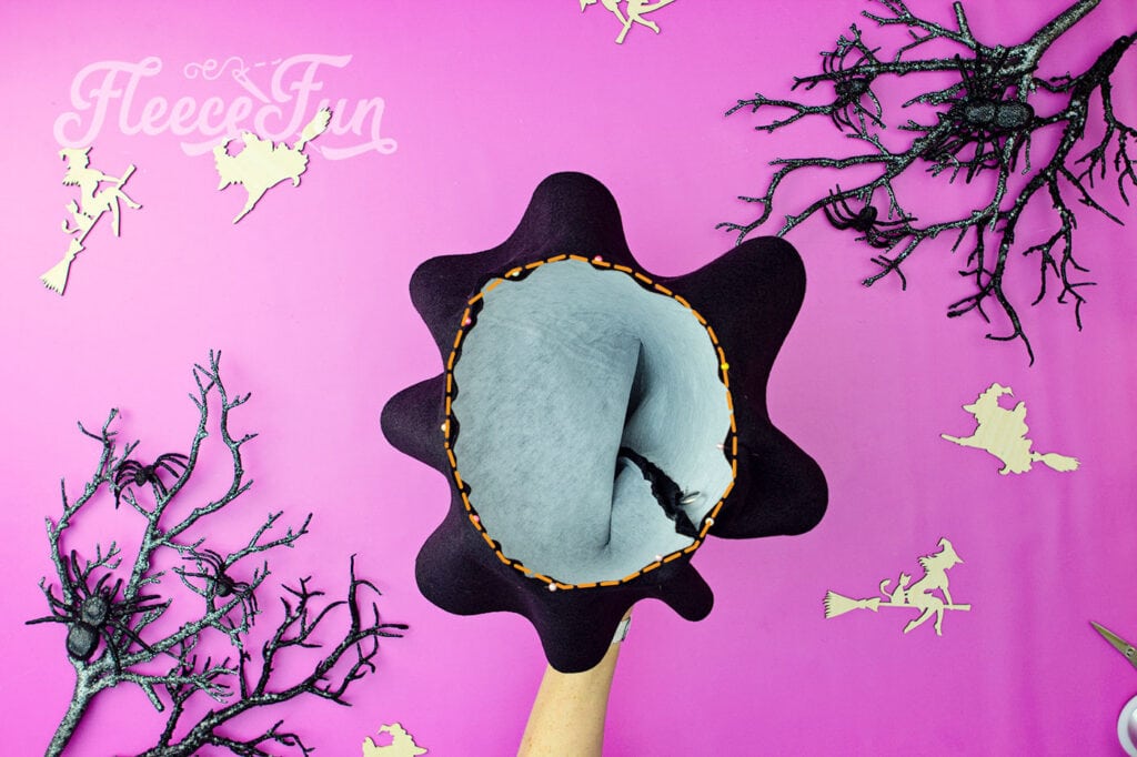 Where to sew on the brim to the hedge witch hat free pattern.