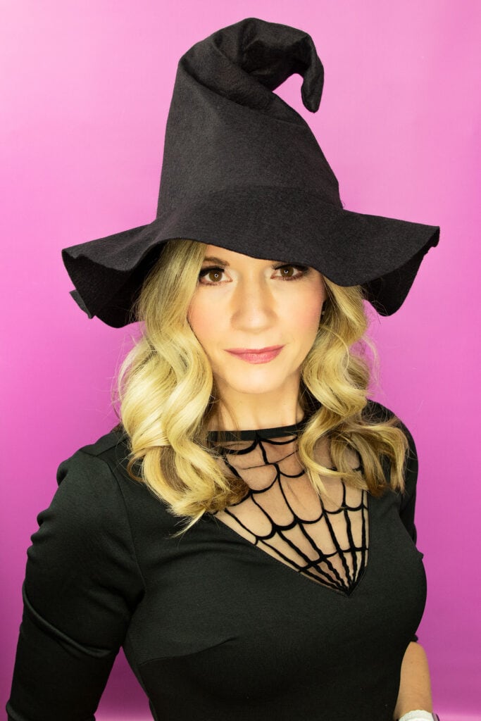 Handmade Hedge Witch Hat created with fleece fun free template and tutorial.