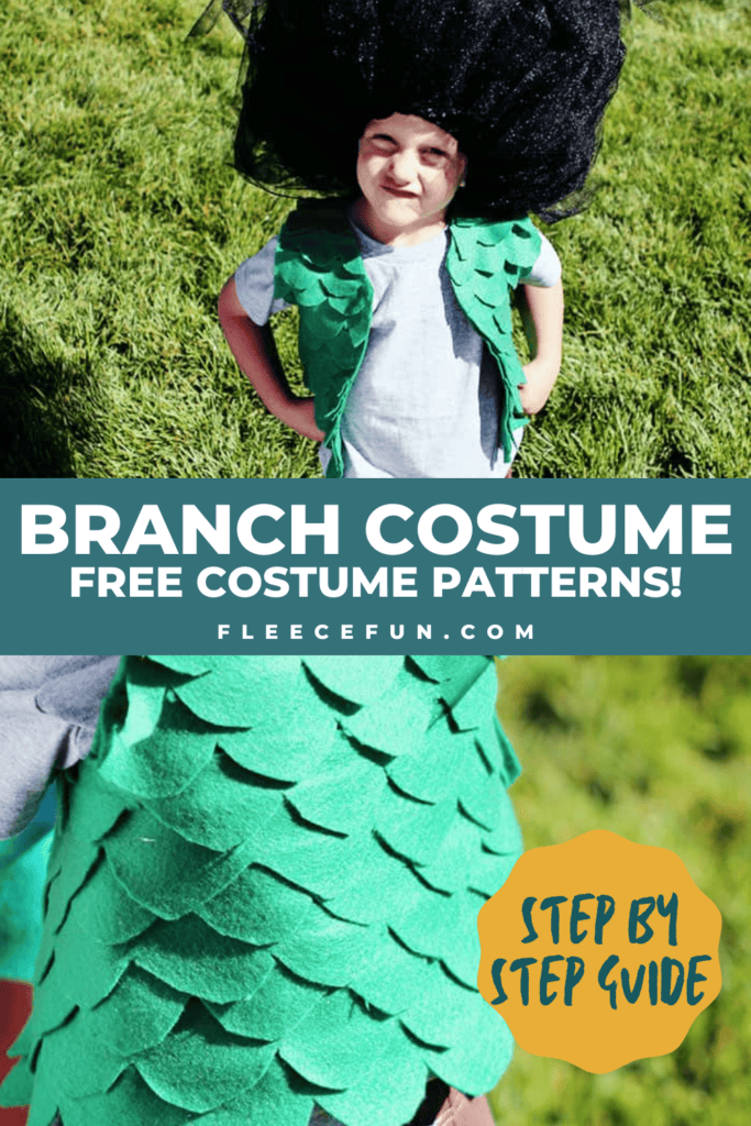 Branch Troll Costume DIY cutting fabric pieces for fleecefun free template and tutorial.