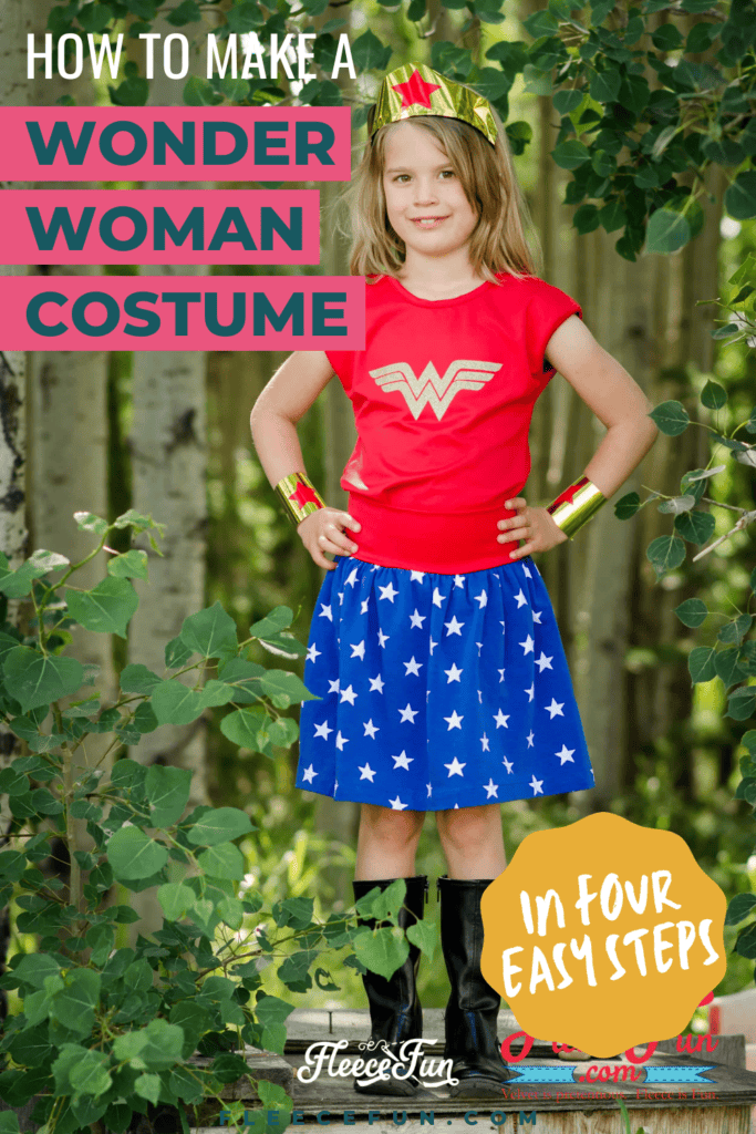 Wonder Woman costume top for kids using fleecefun free template and tutorial