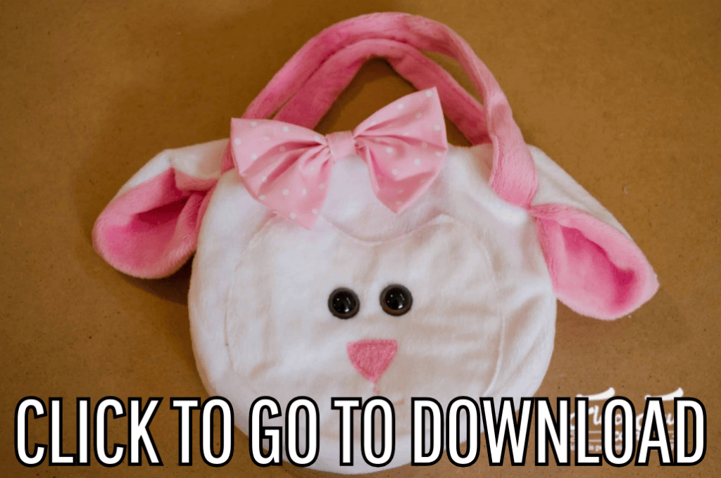 a sheep fleece purse for kids, made with free pattern and step by step tutorial from fleece fun, with the text "CLICK TO GO TO DOWNLOAD" displayed at the bottom.