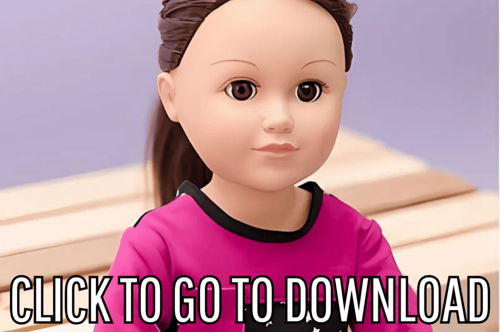 a pocket tee shirt for 188 inch doll, made with free pattern and step by step tutorial from fleece fun, with the text "CLICK TO GO TO DOWNLOAD" displayed at the bottom.