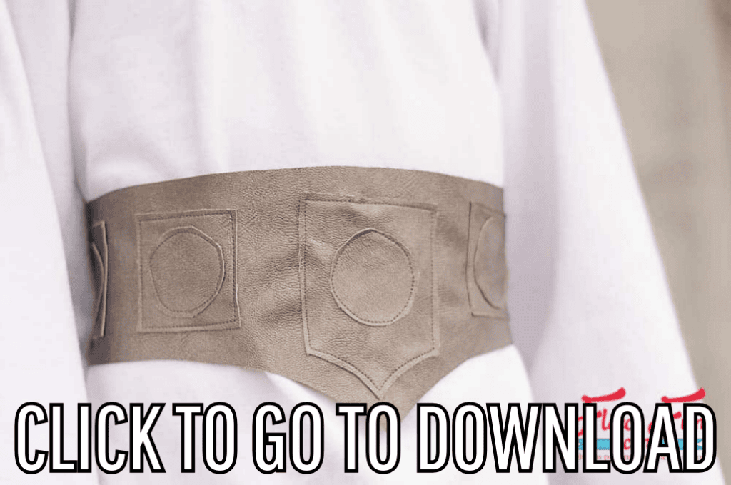a Star Wars inspired Princess Leia Costume, perfect for halloween and costume parties, made with free pattern and step by step tutorial from fleece fun, with the text "CLICK TO GO TO DOWNLOAD" displayed at the bottom.
