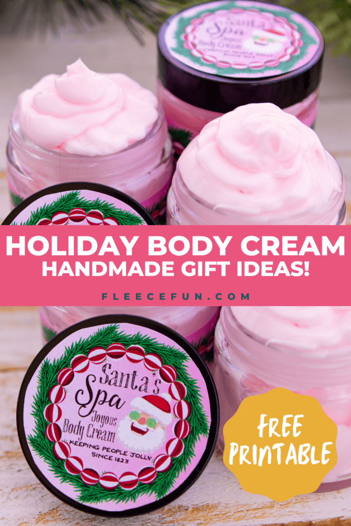 Homemade body cream in a jar featuring fleecefun and free template and tutorial.