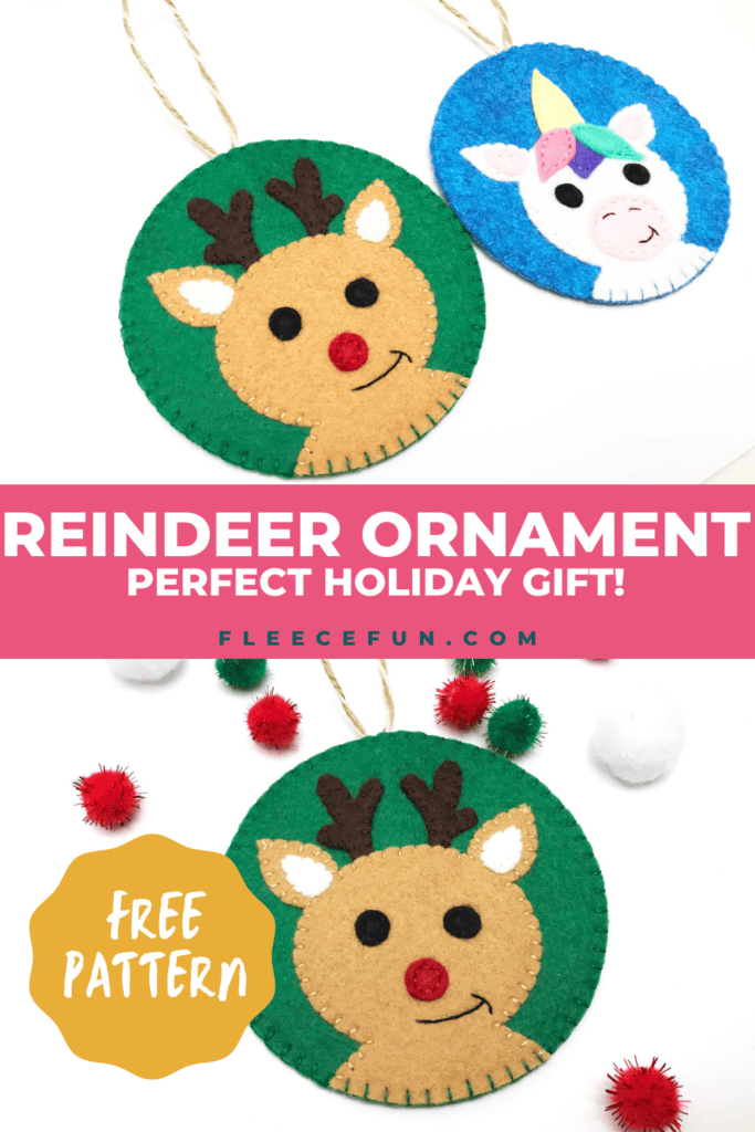 fleecefun Christmas reindeer felt ornament free template and tutorial step by step