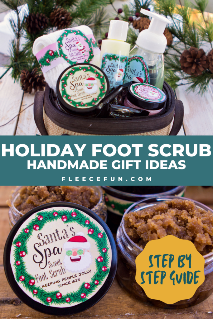 DIY holiday foot scrub ingredients laid out for fleecefun’s free template and tutorial
