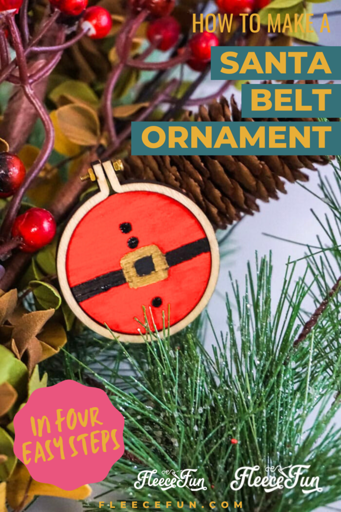 Handmade Santa ornament DIY project using fleecefun free template and tutorial.