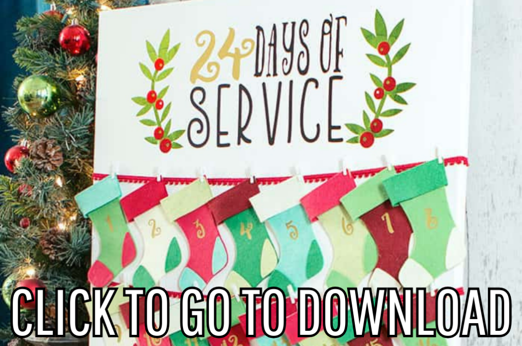 a Christmas Advent Calendar DIY, with different colored stockings and gold numbers, perfect for Christmas and holiday decor, made with free pattern and step by step tutorial from fleece fun, with the text "CLICK TO GO TO DOWNLOAD" displayed at the bottom.