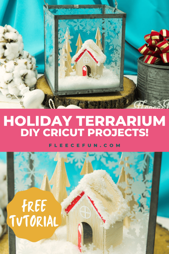 Christmas Terrarium DIY project featuring festive decorations with fleecefun and free template and tutorial.