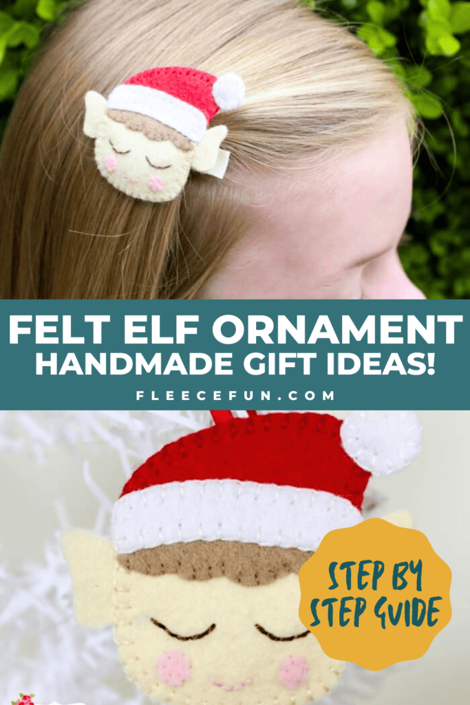 Felt Elf handmade ornament tutorial available on fleecefun with a free template and instructions.