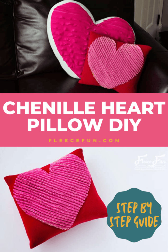 Chenille heart pillow tutorial, perfect for valentine's day and handmade gifts, with fleecefun free template and tutorial