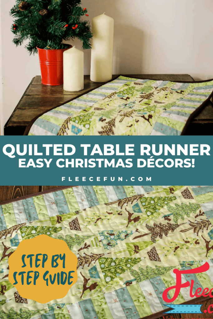 Quilted Christmas table runner tutorial featuring fleecefun free template and step-by-step instructions