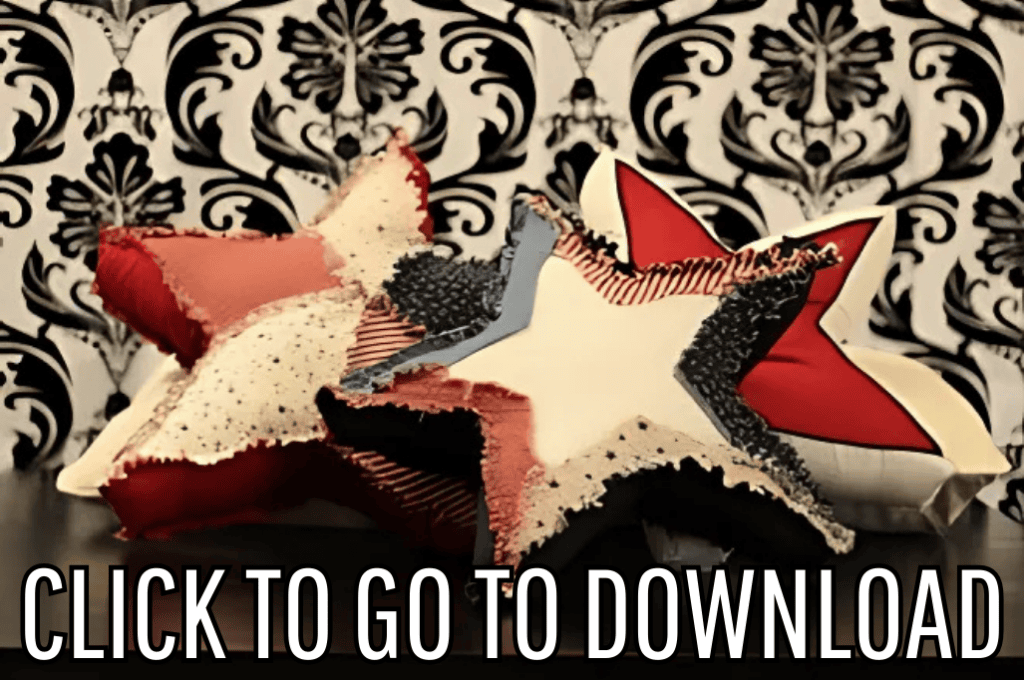 an All Americana Star Pillow, perfect for summer handmade gifts, made with free pattern and step by step tutorial from fleece fun, with the text "CLICK TO GO TO DOWNLOAD" displayed at the bottom.