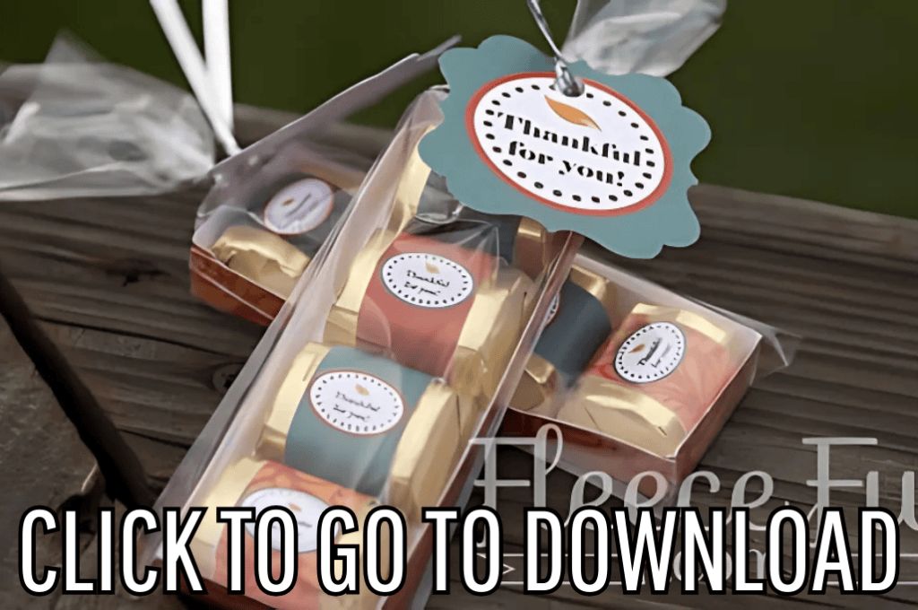 thankful for you gift, perfect for a hostess or parting gift for your thanksgiving guests, made with free printables and step by step tutorial from fleece fun, with the text "CLICK TO GO TO DOWNLOAD" displayed at the bottom.