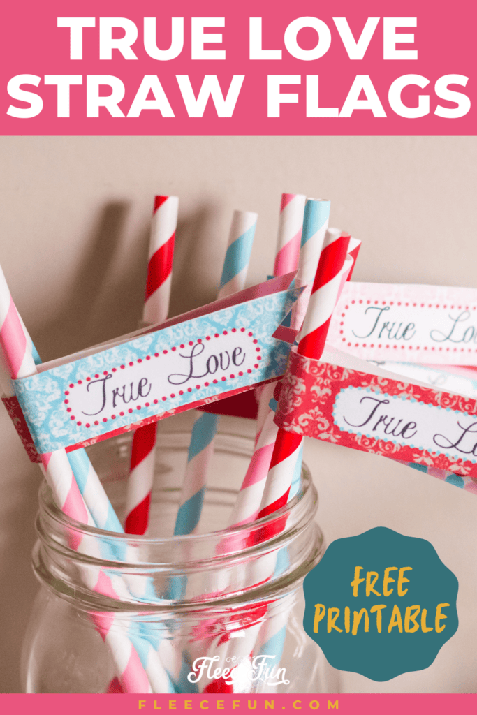 Valentine's Day straw flags ready for assembly with fleecefun's free printable and tutorial.