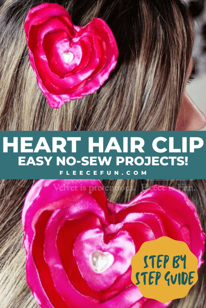 Heart satin hair clip created using fleecefun's free template and tutorial.