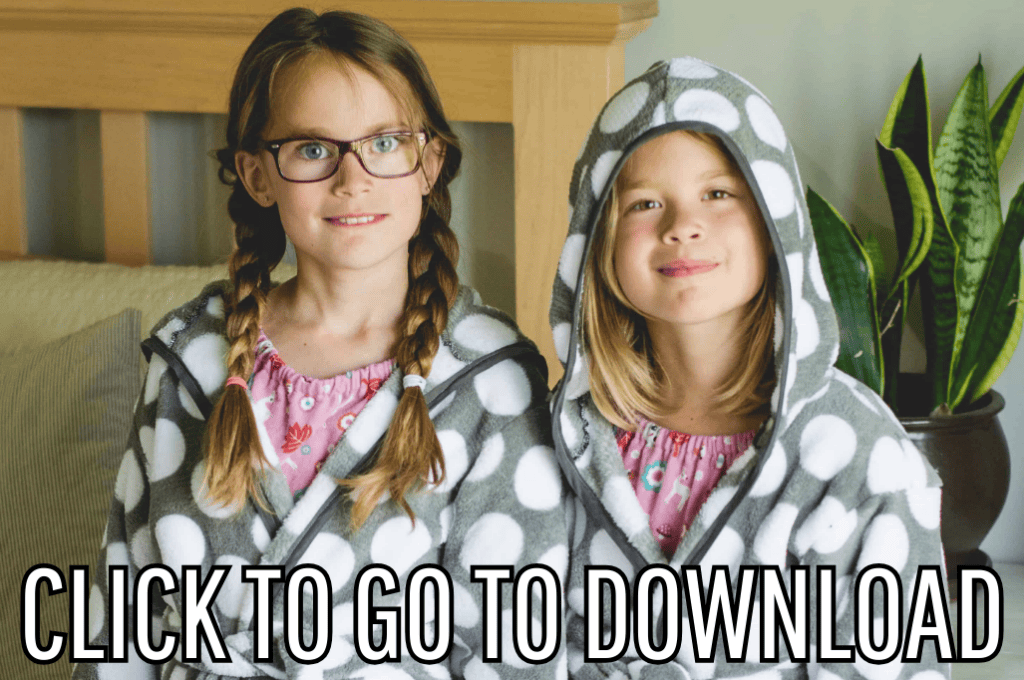 a child fleece robe diy, perfect for handmade gifts, chilly winter nights and mornings, made with free pattern and step by step tutorial from fleece fun, with the text "CLICK TO GO TO DOWNLOAD" displayed at the bottom.