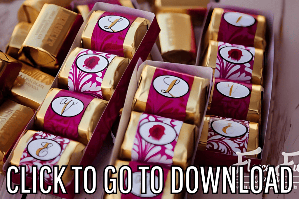 valentine candy wraps, perfect for Valentine's day treats, made with free printable and step by step tutorial from fleece fun, with the text "CLICK TO GO TO DOWNLOAD" displayed at the bottom.