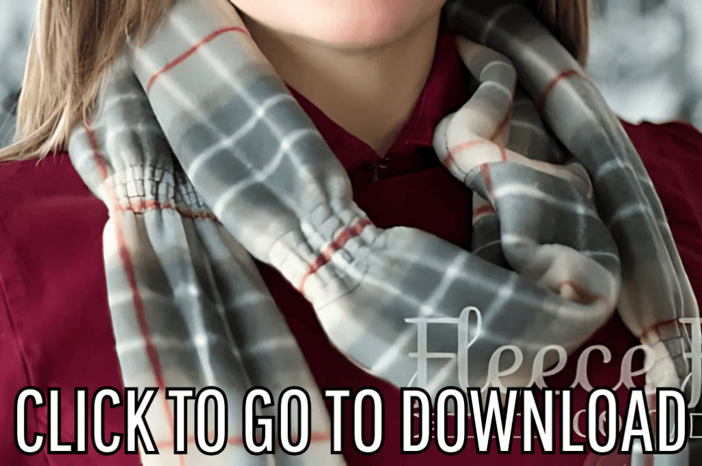 Parade shirred Scarf - free scarf, perfect for fashion accessories, DIY sewing projects, and gift ideas, made with free pattern and step by step tutorial, from fleece fun, with the text "CLICK TO GO TO DOWNLOAD" displayed at the bottom.