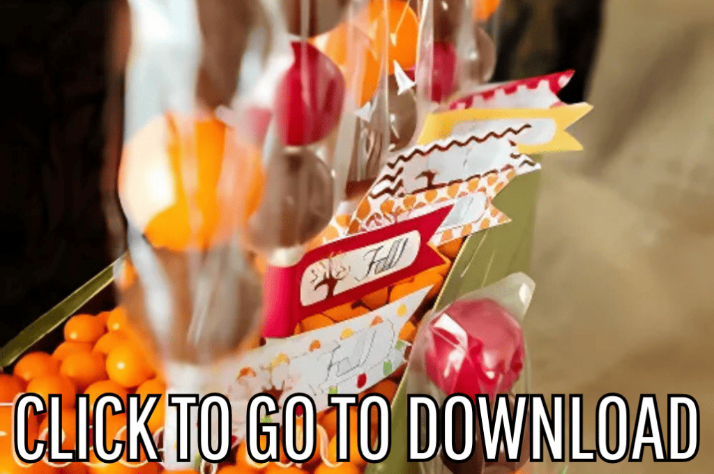a free printable long flags for fall, perfect for gumball gifts and thanksgiving fall decor, made with free printable and step by step tutorial from fleece fun, with the text "CLICK TO GO TO DOWNLOAD" displayed at the bottom.