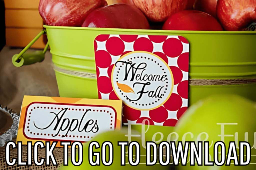 a free printable tent cards and large tags for fall, perfect for gumball gifts and thanksgiving fall decor, made with free printable and step by step tutorial from fleece fun, with the text "CLICK TO GO TO DOWNLOAD" displayed at the bottom.