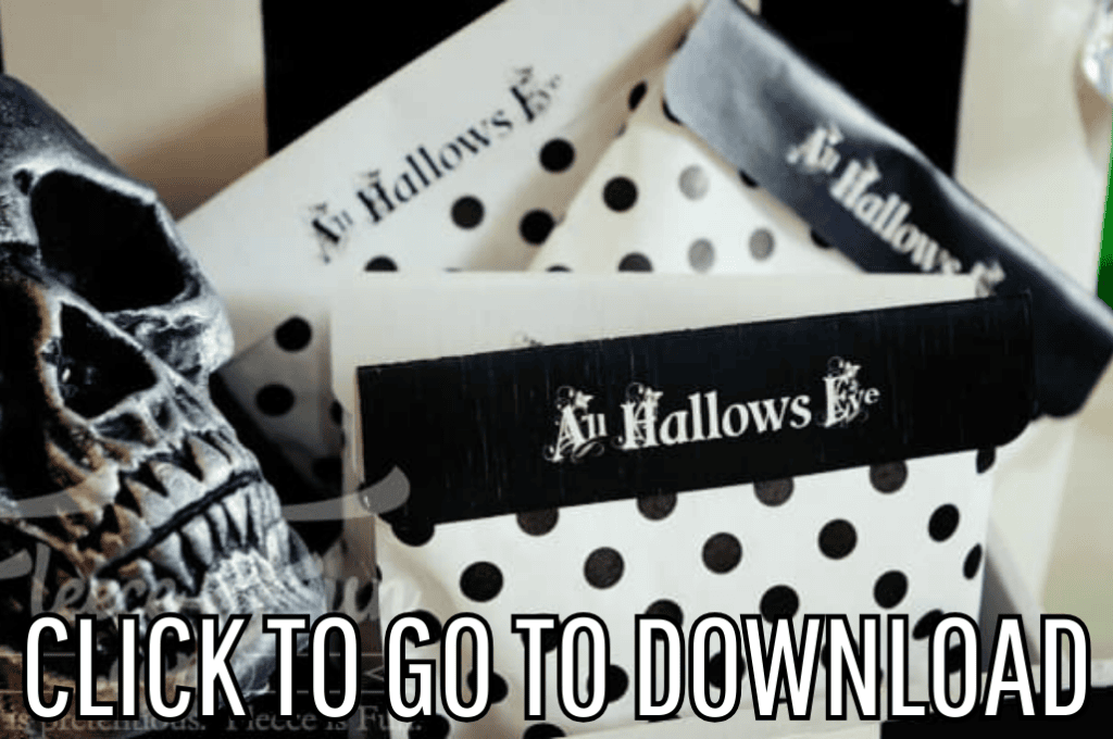 a halloween bag topper printable, made with free printable and step by step tutorial, from fleece fun, with the text "CLICK TO GO TO DOWNLOAD" displayed at the bottom.