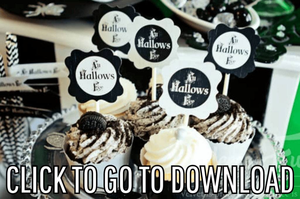 a halloween cupcake wrap and topper printable, made with free printable and step by step tutorial, from fleece fun, with the text "CLICK TO GO TO DOWNLOAD" displayed at the bottom.