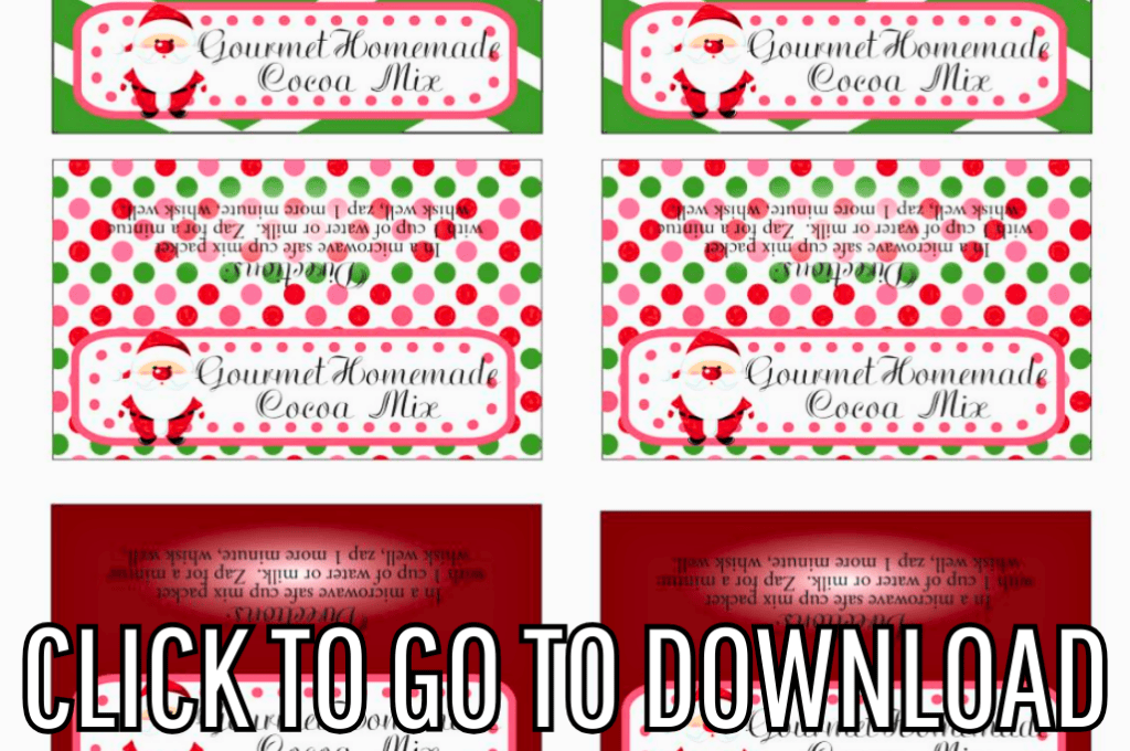 a Hot Cocoa Bag Topper Printable, perfect for holiday gifts or christmas party drinks, made with free printable and step by step tutorial, from fleece fun, with the text "CLICK TO GO TO DOWNLOAD" displayed at the bottom.
