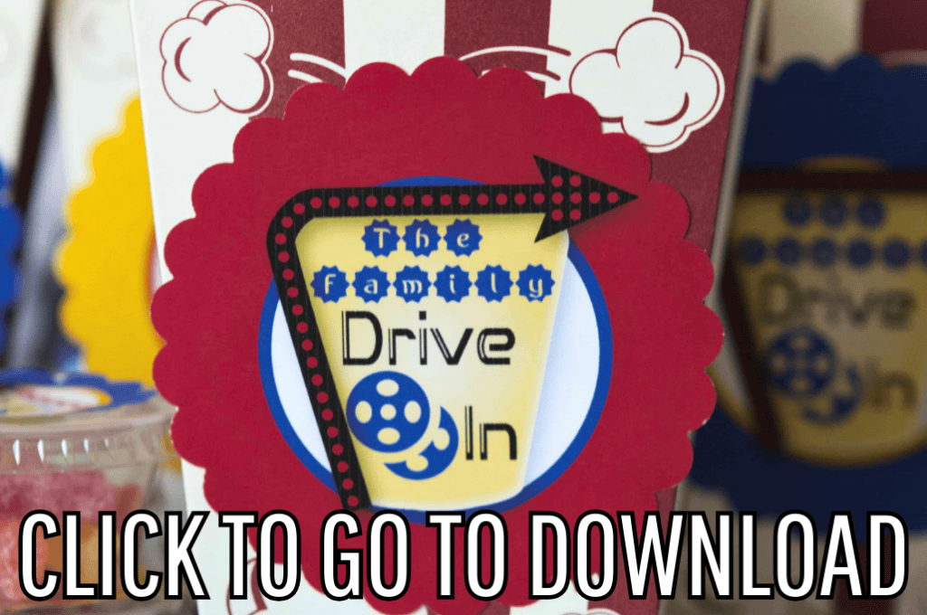 a Free Printable Drive in Theater Large Circles and Tickets, perfect for drive in theater party and summer playtime, made with free printable and step by step tutorial, from fleece fun, with the text "CLICK TO GO TO DOWNLOAD" displayed at the bottom.