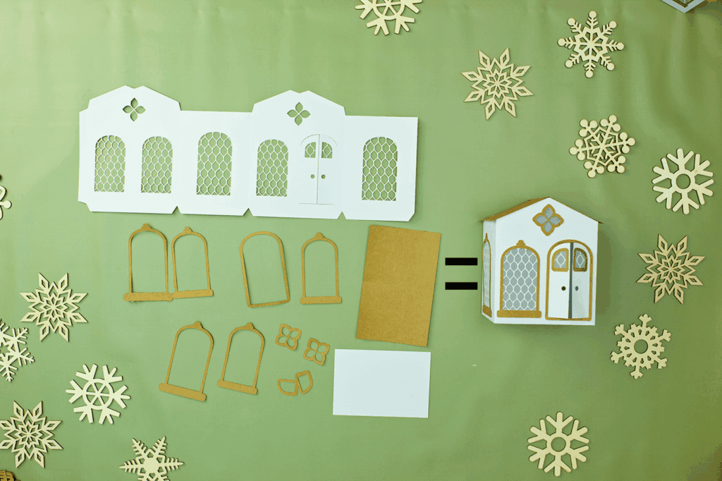 the tiny house. a Lantern SVG Collection, perfect for holiday crafts, decorations, ornaments, a complete SVG collection for handmade projects and miniature displays for Christmas, with printable instructions, PDF pattern, step by step instructions, and tips and tricks, made for and exclusively available at Maker's Studio and FleeceFun.com