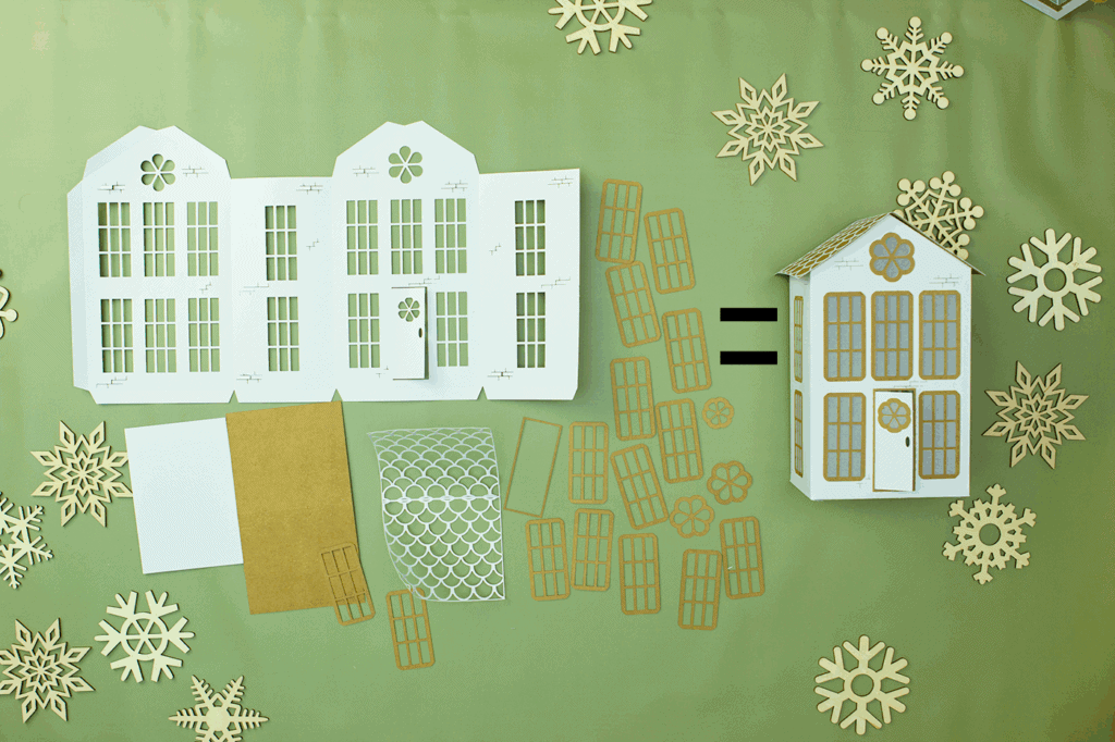 the tall house. a Lantern SVG Collection, perfect for holiday crafts, decorations, ornaments, a complete SVG collection for handmade projects and miniature displays for Christmas, with printable instructions, PDF pattern, step by step instructions, and tips and tricks, made for and exclusively available at Maker's Studio and FleeceFun.com