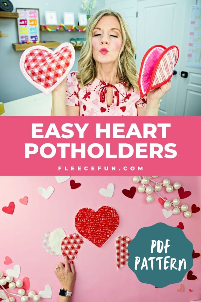 Sew a heat-safe heart potholder using cotton fabric and insulated batting. This Valentine’s Day sewing tutorial is available exclusively inside the Maker’s Studio at Fleece Fun.